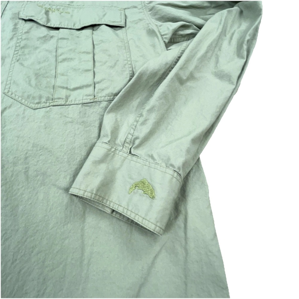 Simms Shirt Men Medium Green Button Up Outdoors Fishing Camp Pockets Adult - Picture 4 of 9